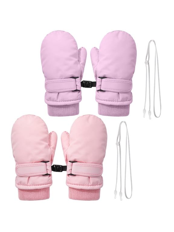 2 Pairs Girls Winter Snow Mittens, Thermal Warm Ski Mittens, Cold Weather Glove Gifts for Age 2-4