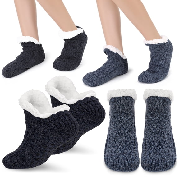 Bocaoying 2 Pairs Unisex Fluffy Fuzzy Warm Slipper Socks for Men Women, Thick Fleece Lined Non-Slip Socks with Grip Indoor Floor