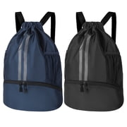 Bocaoying 2 Pcs 3-Compartment Sports Drawstring Backpack, Water-Resistant Gym Bag with Wet/Dry Separation, Side Pockets & Zipper Pocket, Lightweight Swim Soccer Basketball Sack