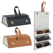 Bocaoying 2 Pcs 3-Slot Leather Multiple Travel Sunglasses Organizer Case, Portable Sunglass Case, Hanging Foldable Eyeglasses Case Storage Box for Men Women
