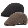 thumbnail image 1 of Bocaoying 2 Pcs Newsboy Caps for Men, Adjustable Flat Cap with Cotton-Poly Blend Tweed, Beret with Soft Lining Sweatband, Classic Peaked Brim Cap for Driving, Casual, Golf, One Size, Black/Coffee, 1 of 7