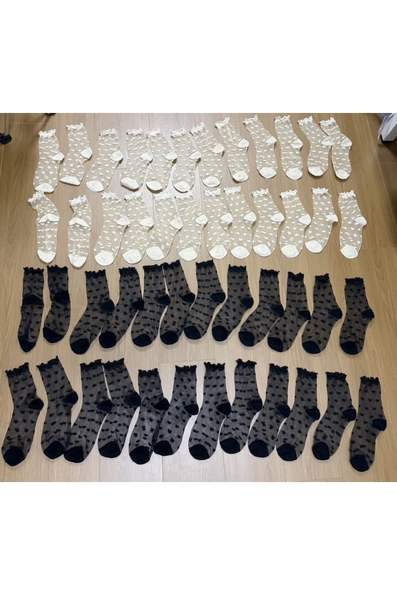 24 Pairs Women's Sheer Socks, Mesh Ankle Socks, Breathable, Reinforced Heel Toe, Black/Skin Tone, US 6-9