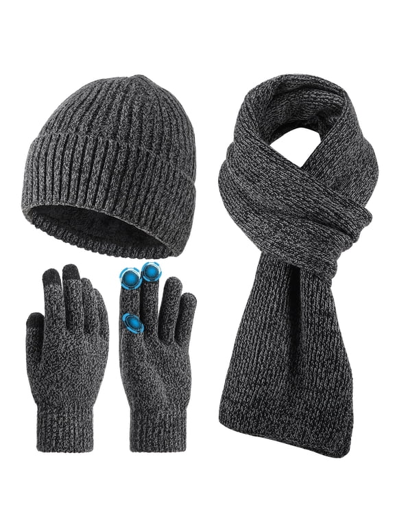 3-in-1 Thick Winter Hat Scarf Gloves Set for Men and Women, Touch Screen Gloves, Warm Lined Beanie, Soft Scarf, Ideal Gift for Holiday Birthday