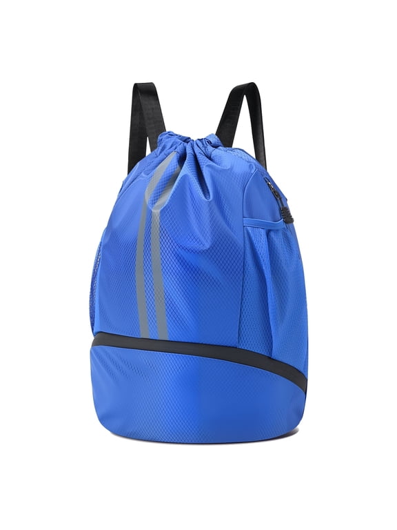 3-Compartment Sports Drawstring Backpack, Water-Resistant Gym Bag with Wet/Dry Separation, Side Pockets & Zipper Pocket, Lightweight Swim Soccer Basketball Sack