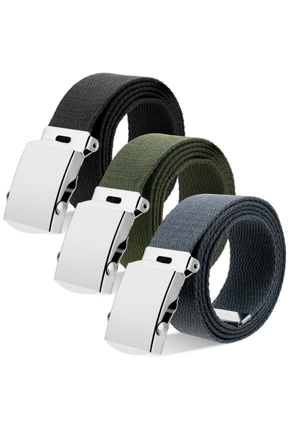 3 Pack Belts for Men, Work Belts for Men, Men's Ratchet Web Belt, Mens Nylon Automatic Buckle Belt, Adjustable Canvas Fabric Nylon Golf Belt Fits Anywhere
