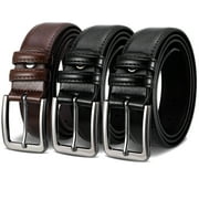 Bocaoying 3 Pack Leather Mens Belts, Suit for 32 - 34'', Belts for Men Casual Golf Dress, Black and Brown Genuine Leather Belts with Hole Punch Tool for Work Bu