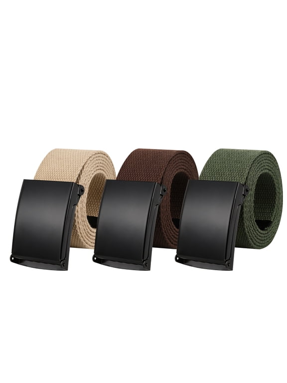 3 Pack Mens Canvas Web Belts, 50'' Belts for Men, Nylon Cut To Fit Rugged Style Fabric Belts, No Hole Daily Wear Belt for Men (Green, Brown, Khaki, Suit for 36'' - 44'')