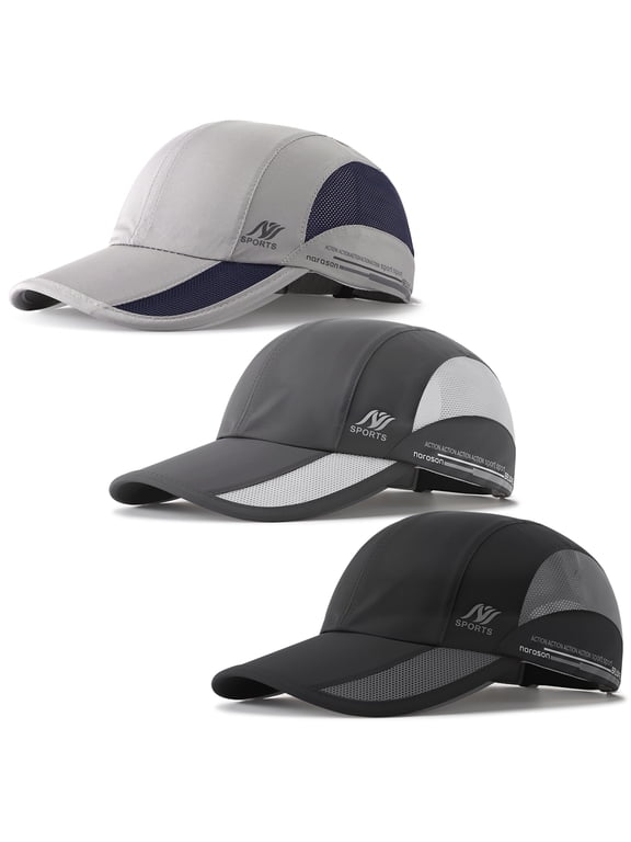 3 Pack Quick-Dry Baseball Caps with Ventilation Holes, Breathable Sun Protection Dad Hats, Adjustable Structured Crown for Hiking Outdoor Daily Use, Black/Dark Grey/Light Grey