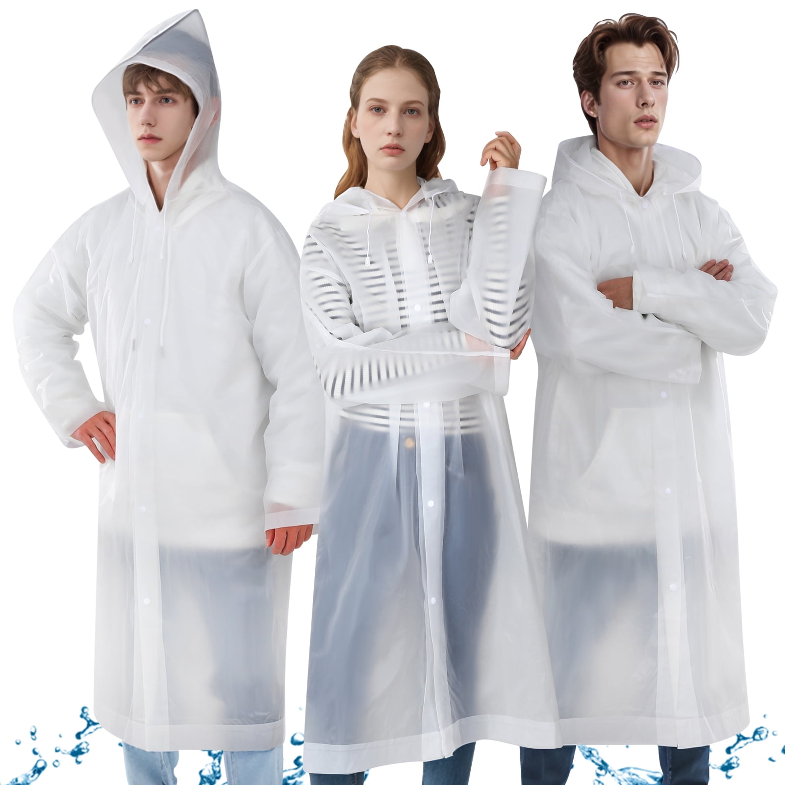 Bocaoying 3 Pcs Waterproof Reusable Rain Poncho for Adults - Lightweight Hooded Packable Outdoor Raincoat for Hiking, Travel, Camping \u0026 Emergency Use