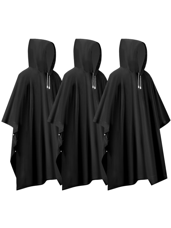 3 Pack Reusable Rain Ponchos for Adults, Waterproof Lightweight Unisex Raincoat Hood with Drawstring for Women Men, Emergency Rain Gear for Cycling Hiking Camping, One Size