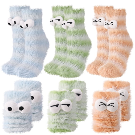 Bocaoying 3 Pairs 3D Eye Crazy Socks, Funny Wacky Plush Socks, Novelty Silly Cartoon Socks for Women Men for Gift Giving, Party Outfits, Couples Costumes Fits Most US 6.5-9.5