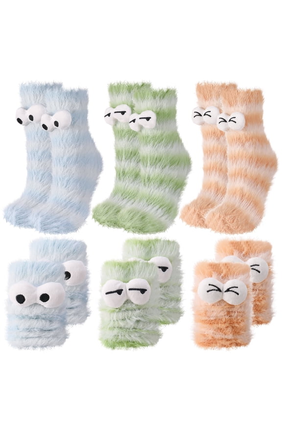 3 Pairs 3D Eye Crazy Socks, Funny Wacky Plush Socks, Novelty Silly Cartoon Socks for Women Men for Gift Giving, Party Outfits, Couples Costumes Fits Most US 6.5-9.5