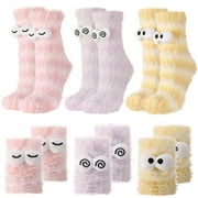 BOCAOYING 3 Pair Coral Velvet Three-Dimensional Socks, 3D Winter Socks for Women, Funny Fuzzy Cute Plush Socks for Christmas & Winter Warmth