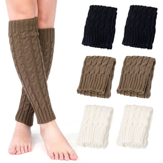 Bocaoying 3 Pairs Leg Warmers 80s, Knee High Cable Knit Leg Warmer Y2k, Knitted Long Boot Socks for Women, Kawaii Thermal Outfit Accessories for Parties Dances Workouts (Brown, Black, White)
