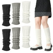 Bocaoying 3 Pairs Leg Warmers for Women, 24 inch Ribbed Knit Leg Warmer for Girls 80s Party Dance Sports Socks, Black,White,Gray