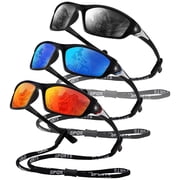 3 Pairs Polarized Sports Sunglasses for Men Women, UV400 Protection Sunglasses with 3 lanyards, Lightweight Wrap Around
