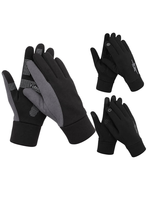 3 Pairs Winter Gloves for Men Women, Thermal Touch Screen Fleece Lined Gloves with Non-Slip Silicone Palm, Waterproof Windproof for Cycling Running Driving Hiking, Black, L
