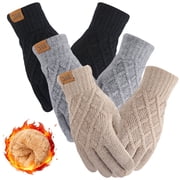 3 Pairs Winter Gloves for Women, Touch Screen Elastic Thermal Knit Lining Warm Gloves for Cold Weather, 3D Pattern Windproof Cuff Thicken Gloves