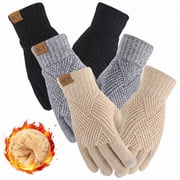 3 Pairs Winter Gloves for Women, Touch Screen Elastic Thermal Knit Lining Warm Gloves for Cold Weather, 3D Pattern Windproof Cuff Thicken Gloves