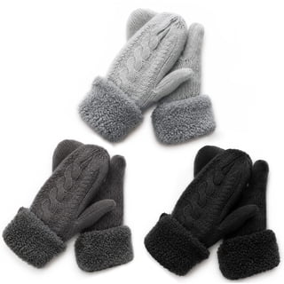 Bocaoying  3 Pairs Winter Warm Mittens for Women, Cozy Thick Knitted Gloves & Mittens,  Warm Soft Lining Cold Weather Accessories Gifts
