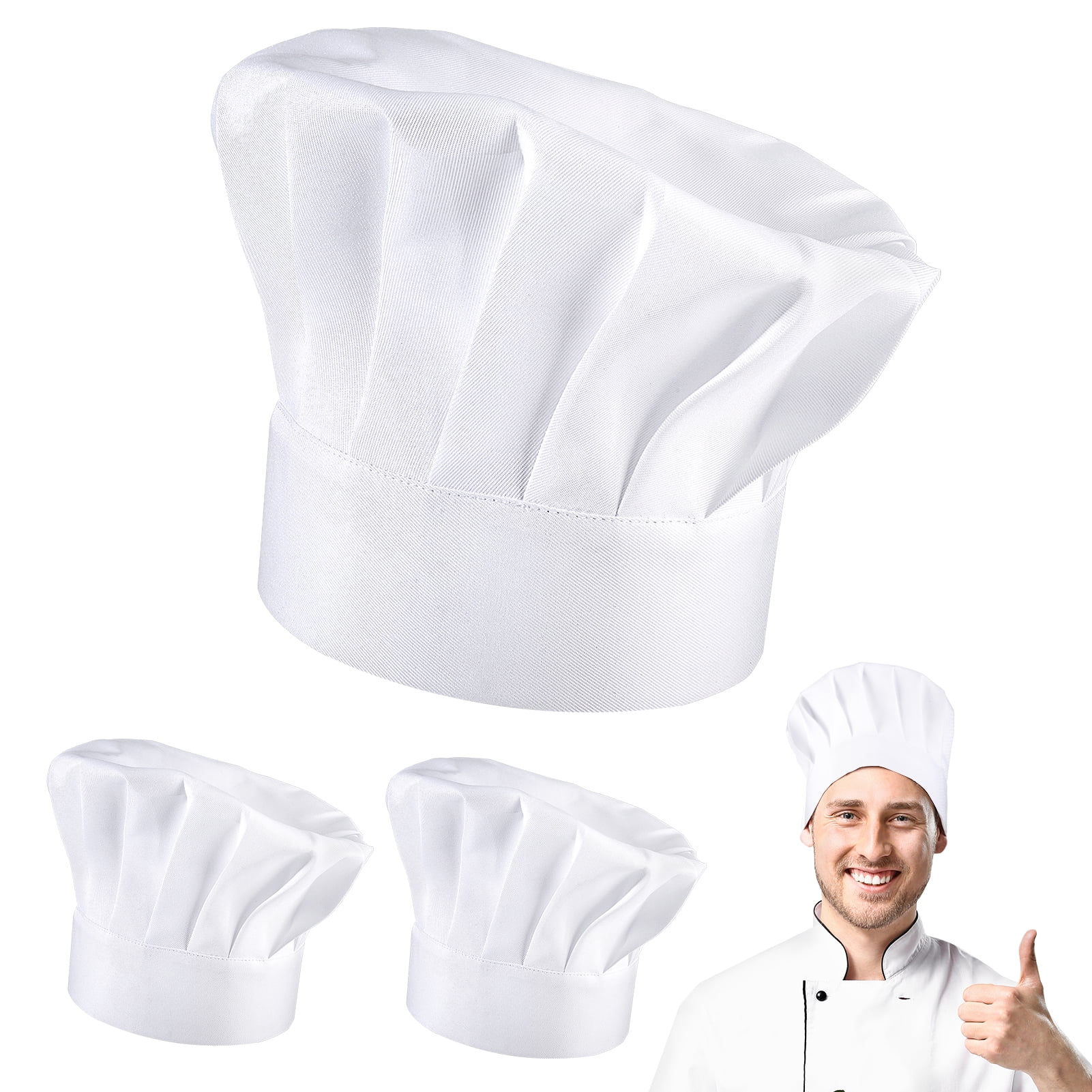 Bocaoying 3 Pcs Adult Chef Hat, Adjustable Elastic Band Cotton Chefs