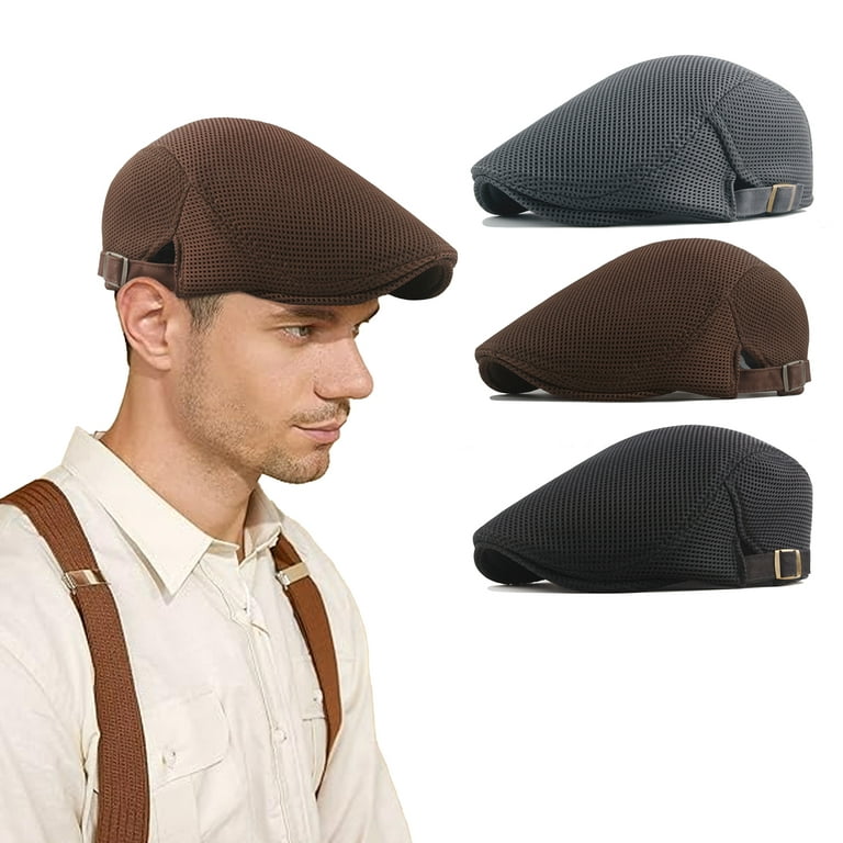 Bocaoying 3 Pcs Men's Mesh Flat Cap, Newsboy Hats for Men, Breathable Beret Hat, Driving Flat Hats, Adjustable Newsboy Hat for Outdoor, Driving