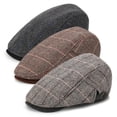thumbnail image 1 of Bocaoying 3 Pcs Newsboy Caps for Men, Adjustable Flat Caps with Cotton Tweed, Beret with Soft Lining and Breathable Sweatband, Classic Peaked Brim Caps for Driving, Casual, Golf, One Size 21.6"-23.6", 1 of 7
