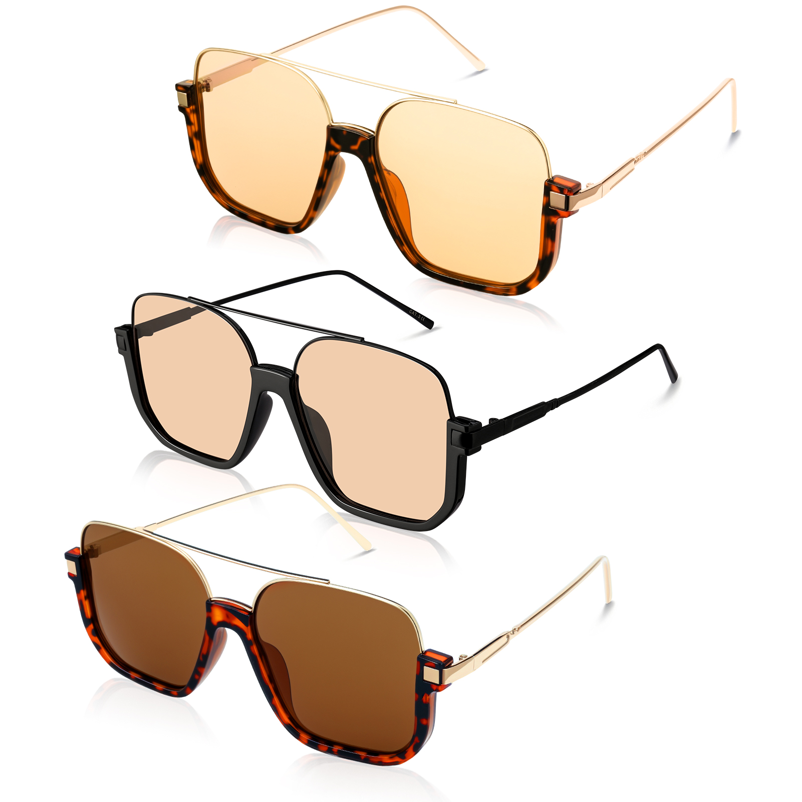 Retro Oversized Aviator Sunglasses Square Semi Rimless Trendy Shades Luxe Oversize Semi-Rimless Bevelled Lens Square Aviator  main image 3