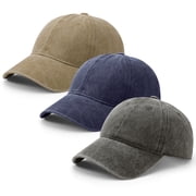 3 Pcs Washed Cotton Baseball Caps for Men Women, Breathable Retro Adjustable Dad Hats with Crown, Curved Brim Ball Caps for Running, Outdoor, Daily Casual Wear,