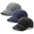 thumbnail image 1 of Bocaoying 3 Pcs Washed Cotton Baseball Caps for Men Women, Breathable Retro Adjustable Dad Hats with Crown, Curved Brim Ball Caps for Running, Outdoor, Daily Casual Wear, Black/Dark Blue/Grey, 1 of 7