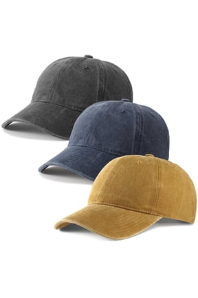3 Pcs Washed Cotton Baseball Caps for Men Women, Breathable Retro Adjustable Dad Hats with Crown, Curved Brim Ball Caps for Running, Outdoor, Daily Casual Wear, Grey/Blue/Yellow