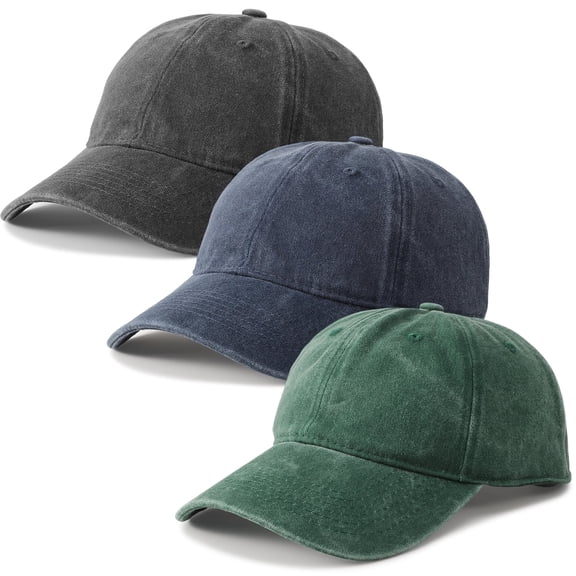 Bocaoying 3 Pcs Washed Cotton Baseball Caps for Men Women, Breathable Retro Adjustable Dad Hats with Structured Crown, Curved Brim Ball Caps for Running, Outdoor, Daily Casual Wear, Grey/Blue/Green