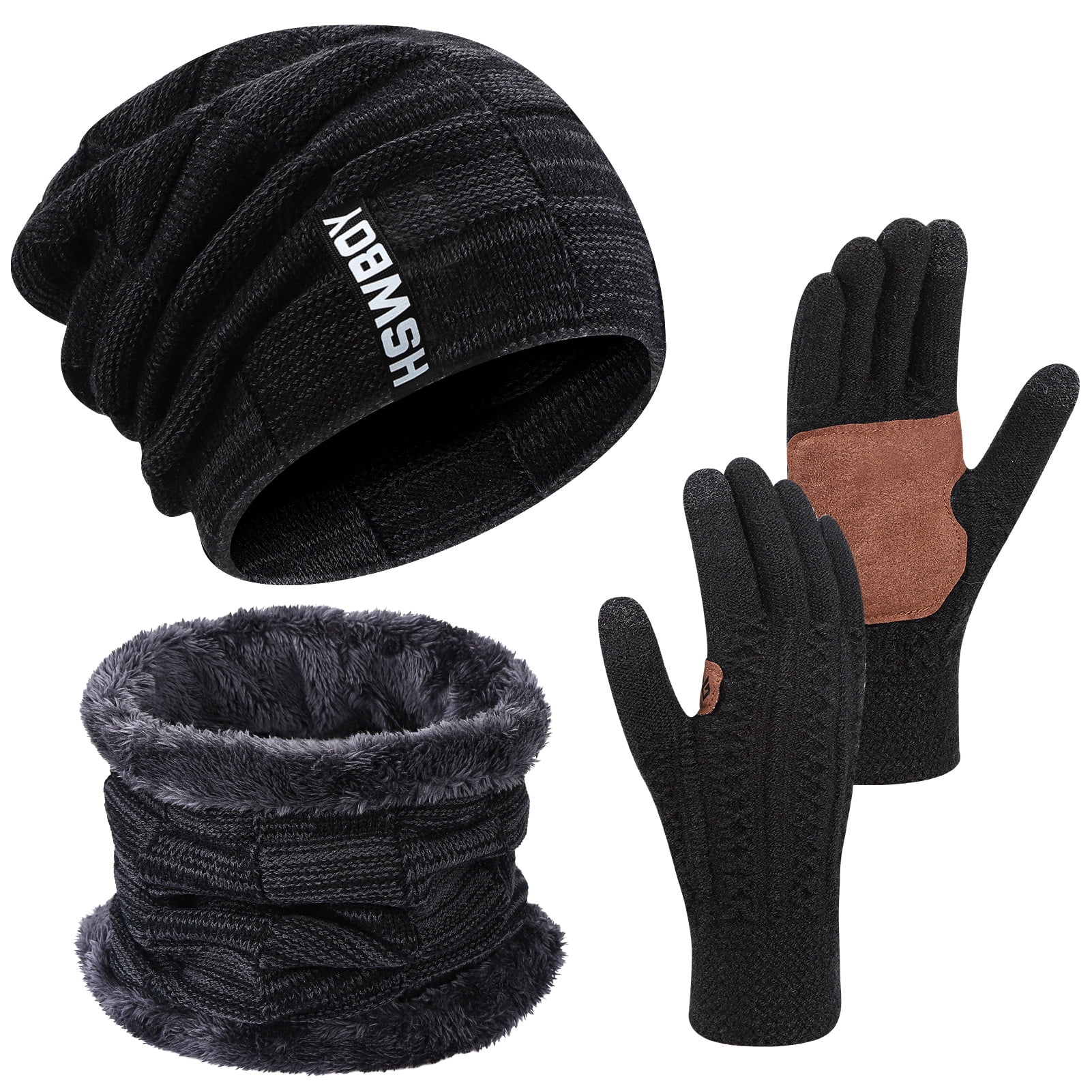 3-in-1 Winter Beanie Hat & Gloves Set, Fleece-Lined Ski Hat with Touchscreen Winter Beanie Hat Long Scarf and Touchscreen Gloves 3Pieces  main image 2