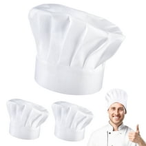 Bocaoying 3 Pieces Chef Hat Adult, Adjustable Elastic Baker Kitchen Cooking Chef Cap, Cotton Chef Hats Chef Cap Cook Hat for Woman Man(White)