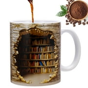 Bocaoying 3D Mug, 3D Bookshelf Coffee Mug, 11oz Library Shelf Cup, Book Lovers Coffee Mug, Creative Space Design Multi-Purpose Ceramic Mug, Cool Gifts for Readers Bookish(KS2)