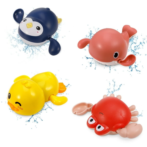 Bocaoying 4 Pack Bath Toy, Cute Animal Clockwork Bathtub Swimming Pool Toy, Floating Wind Up Baby Bath Toys for Toddlers 1-3, Boys and Girls(Penguin)