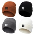 thumbnail image 1 of Bocaoying 4 Pack Beanie Hats for Men Women, Unisex Knitted Hat with Smile Face, Soft Warm Winter Thick Cuffed Knit Hat for Gifts, 1 of 9