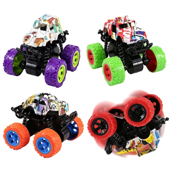 Bocaoying 4 Pack Friction Powered Monster Trucks Toys,Push and Go Friction Powered Cars Vehicles Toys,Inertia Car Toy Set Stunt Toy Vehicles,Pull Back Vehicle Set for Boys Girls Aged 3 and Above
