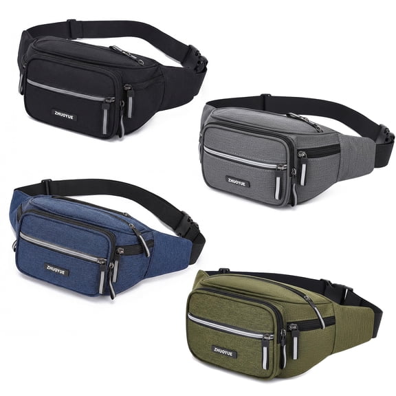 Bocaoying 4 Pack Multi-Pockets Fanny Packs for Men Women, Crossbody Bag Waist Bag with 6-Zipper Pockets and Adjustable Straps, Water Repellent Bum Bag for Outdoors Sports Travel Hiking Running