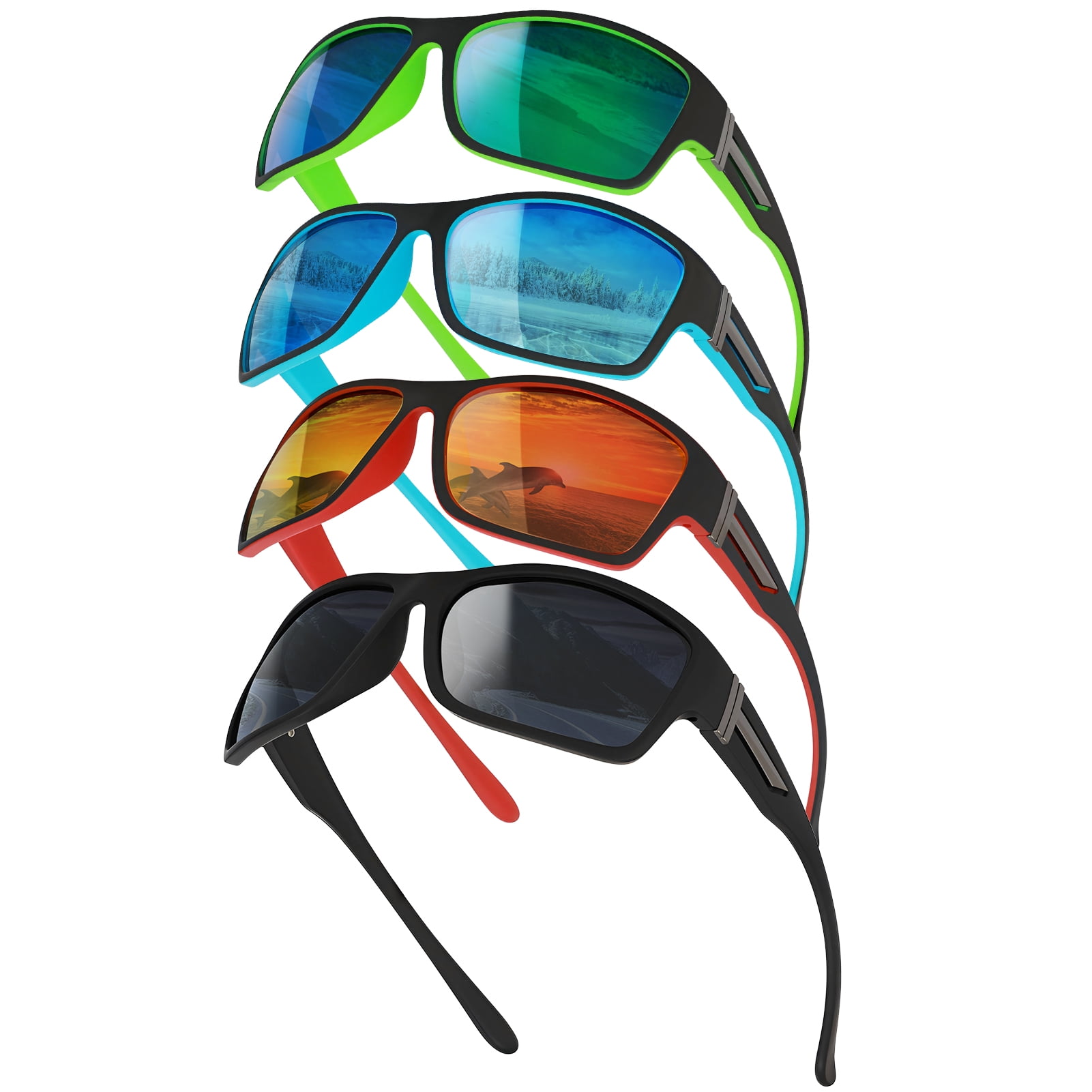 Bocaoying 4 Pack Polarized  Sports Sunglasses for Men, Mens Sunglasses Wrap Around UV400 Protection for Cycling Fishing Driving Golf