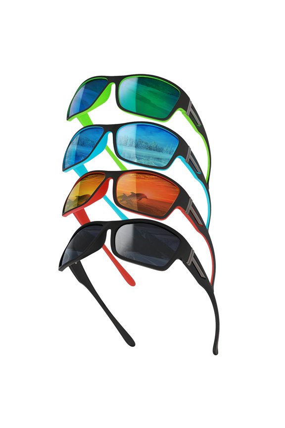 4 Pack Polarized Sports Sunglasses for Men, Mens Sunglasses Wrap Around UV400 Protection for Cycling Fishing Driving Golf