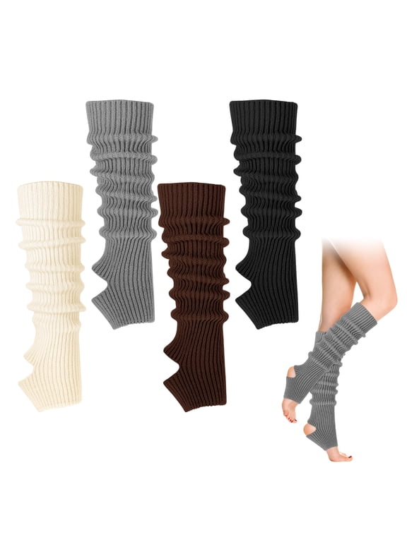 4 Pairs Long Leg Warmers, 16.9 Inch Over the Knee Ribbed Knit Leg Warmer, Stirrup Leg Warmers for Women 80s Party Dance Sports