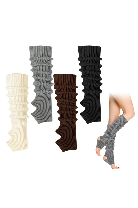 4 Pairs Long Leg Warmers, 16.9 Inch Over the Knee Ribbed Knit Leg Warmer, Stirrup Leg Warmers for Women 80s Party Dance Sports