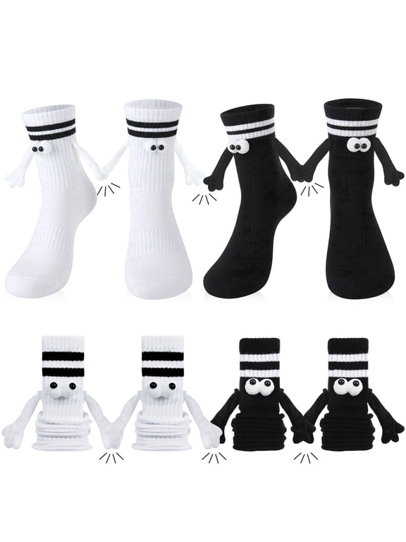4 Pairs Crazy Silly 3D Eye Magnetic Socks - Funny Googly Eye Novelty Crew Socks, Weird Gag Gifts for Men Women