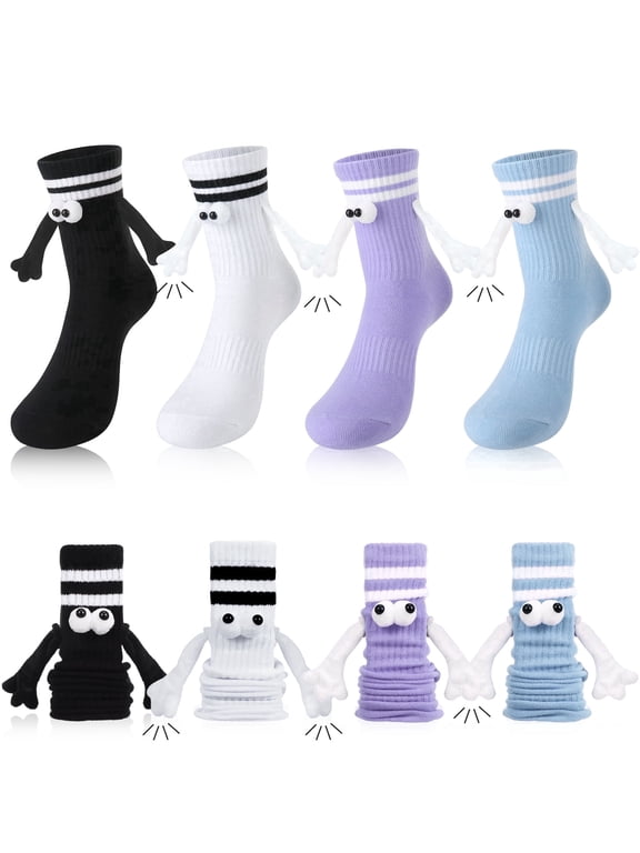 4 Pairs Crazy Silly 3D Eye Magnetic Socks - Funny Googly Eye Novelty Crew Socks, Weird Gag Gifts for Men Women