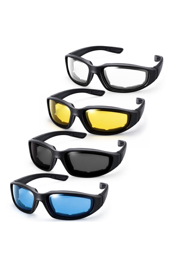 4 Pairs Motorcycle Glasses for Men Women, UV400 Protection Riding Padding Goggles, Windproof Dustproof Sports Sunglasses for Cycling Running Driving Fishing Golf