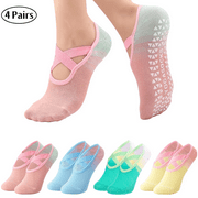 BOCAOYING 4 Pairs Straps Pilates Socks,Gradient Colors Yoga Socks with Grips for Women Non Slip, Workout, Barre, Ballet, Dance, Hospital Socks