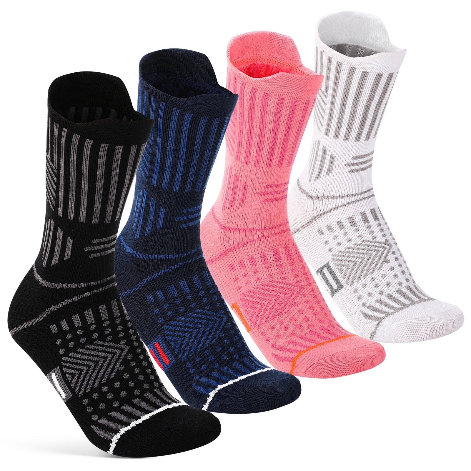 Exercise Socks 4 Pairs Women Mid Calf Compression Socks, Cushioned Athletic Socks for ...
