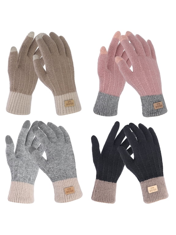 4 Pairs Winter Gloves for Women, Warm Soft Touchscreen Winter Gloves for Women, Elastic Cuff Knit Glove Fashion Knit Mittens Warm Winter Gloves for Cold Weather