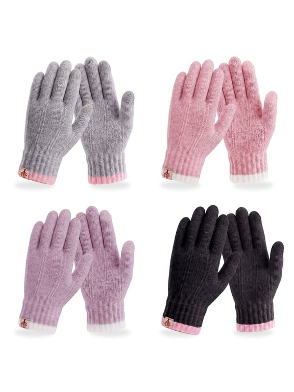 4 Pairs Winter Gloves for Women, Warm Soft Touchscreen Winter Gloves for Women, Elastic Cuff Knit Glove Fashion Knit Mittens Warm Winter Gloves for Cold Weather